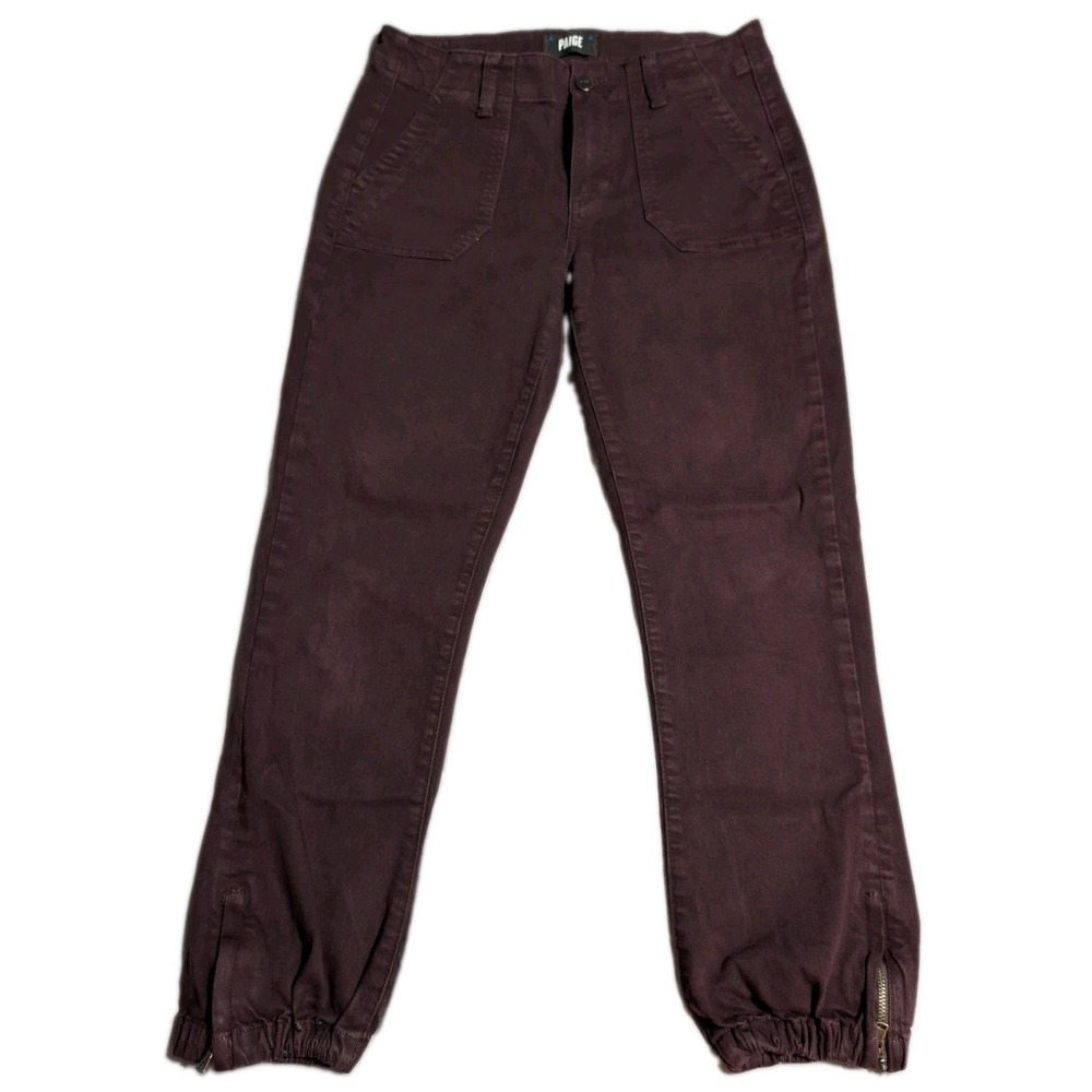 Paige Mayslie Cargo Jogger Pants Womens 27 Plum Utility Stretch Ankle Zip